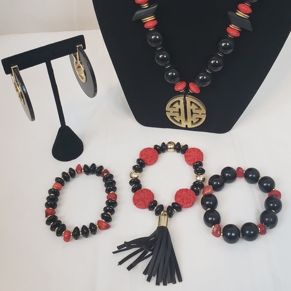 Chico's Jewelry - Red/Black Asian inspired statement jewelry set